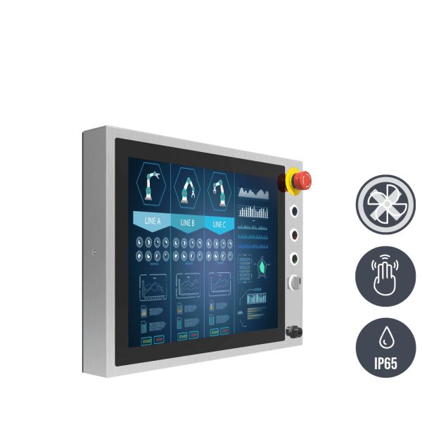 01-R15IB3S-SPC3-B-Front-left / TL Produkt-Welten / Panel-PC / Chassis Edelstahl (VESA-Mounting) / Multitouch-Screen, projiziert-kapazitiv (PCAP)