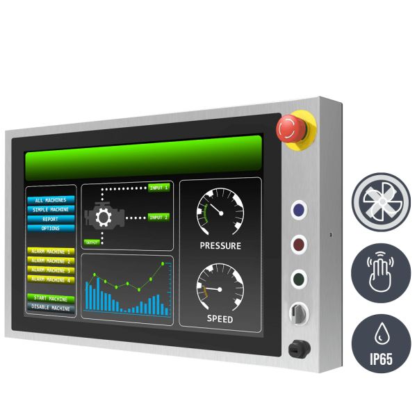 02-W22IB3S-SPA3-B-Front-right / TL Produkt-Welten / Panel-PC / Chassis Edelstahl (VESA-Mounting) / Multitouch-Screen, projiziert-kapazitiv (PCAP)
