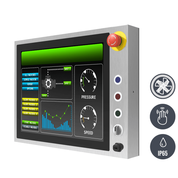 01-R19IB3S-SPM1-B-Front-right.png / TL Produkt-Welten / Panel-PC / Chassis Edelstahl (VESA-Mounting) / Multitouch-Screen, projiziert-kapazitiv (PCAP)