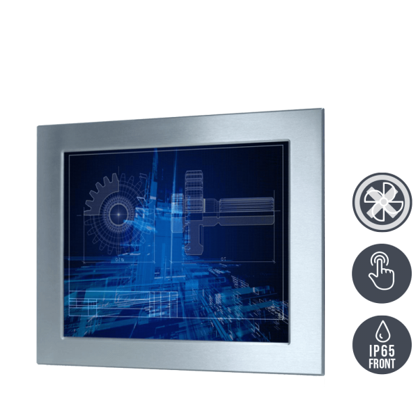 01-Industrie-Panel-PC-WM19PME-Edelstahl-IP65-Einbau-mT.png / TL Produkt-Welten / Panel-PC / Panel Mount (Einbau von vorne) / Touch-Screen für 1-Finger-Bedienung