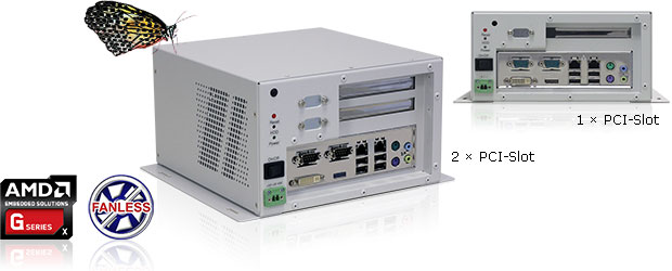 The fanless industrial Box PC EL21xx in the new fanless AMD Embedded variant comes without cooling fins
