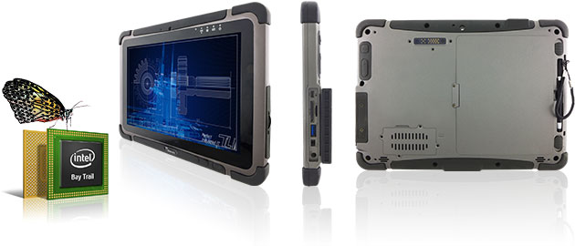 The IP65-protected housing of the Industrial Tablet PC contains the latest Intel Bay Trail technology.