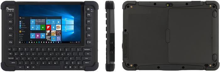 The Industrial Tablet M101BK has a QWERTY keyboard and many function keys for easy data entry.