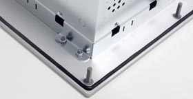 Panelmount front panels with rear threaded bolts