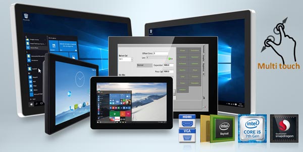HMI Panel PC and display in various designs from 7 to 24 inches with Intel Celeron, Core i or Snapdragon CPU