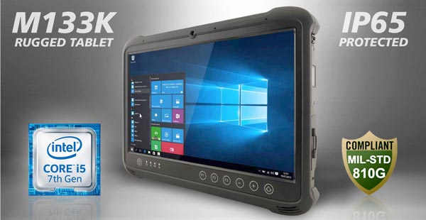 The robust ruggedized industrial tablet is IP65-protected and drop-resistant according to MIL-STD 810G
