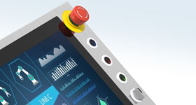 emergency stop and push buttons integrated in panel pc front